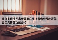 微信小程序开发者界面在哪（微信小程序开发者工具界面功能介绍）